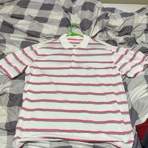 Nike Polo Striped Mens Polo Shirt - Pink and White